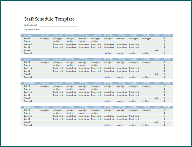 Staff Schedule Template