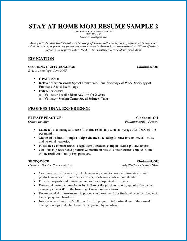 Stay At Home Mom Resume Template Example Stay At Home Mom Resume Template Example