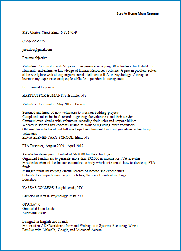 Stay At Home Mom Resume Template Stay At Home Mom Resume Template