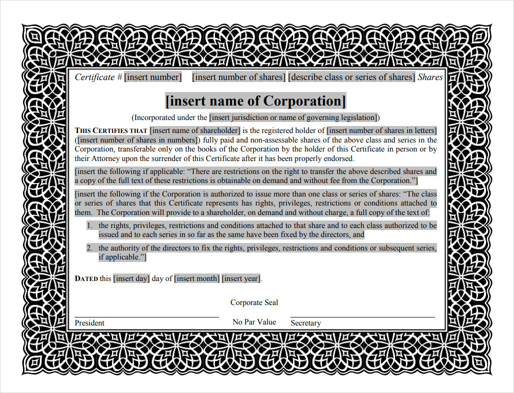 Stock Certificate Gift Template Stock Certificate Gift Template