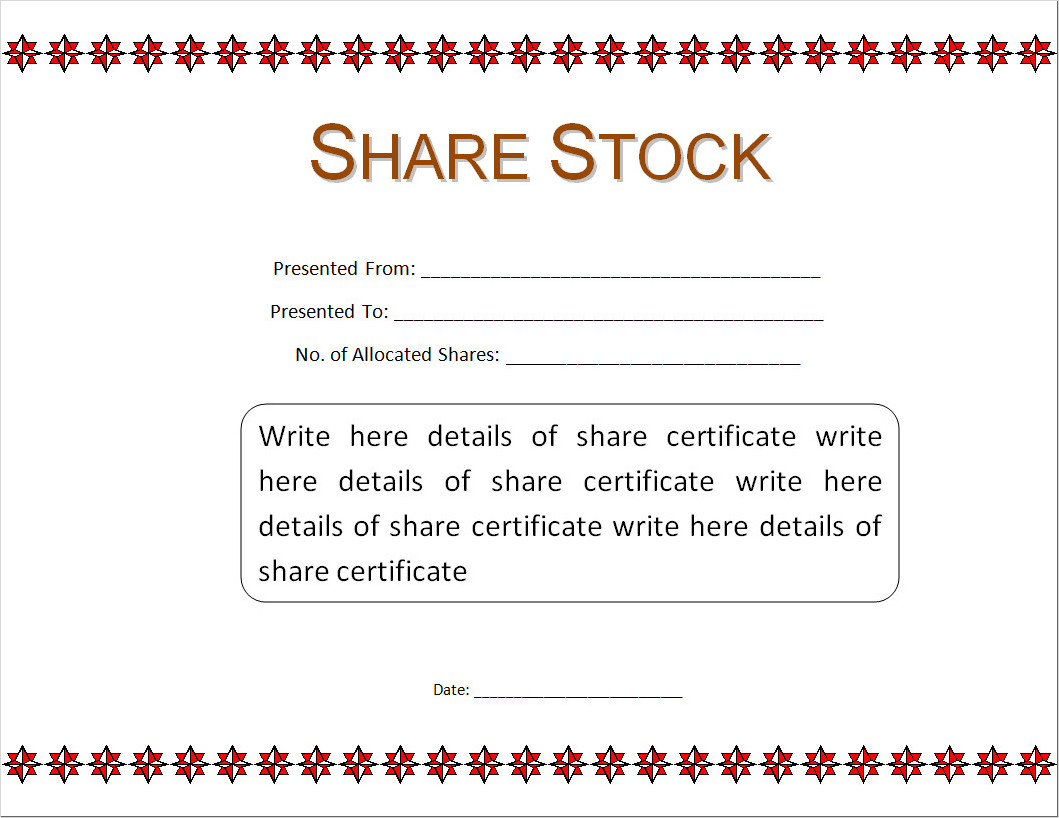 Stock Certificate Printing Template Stock Certificate Printing Template