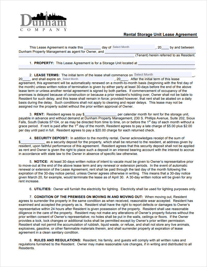 Storage Garage Lease Agreement Template Storage Garage Lease Agreement Template