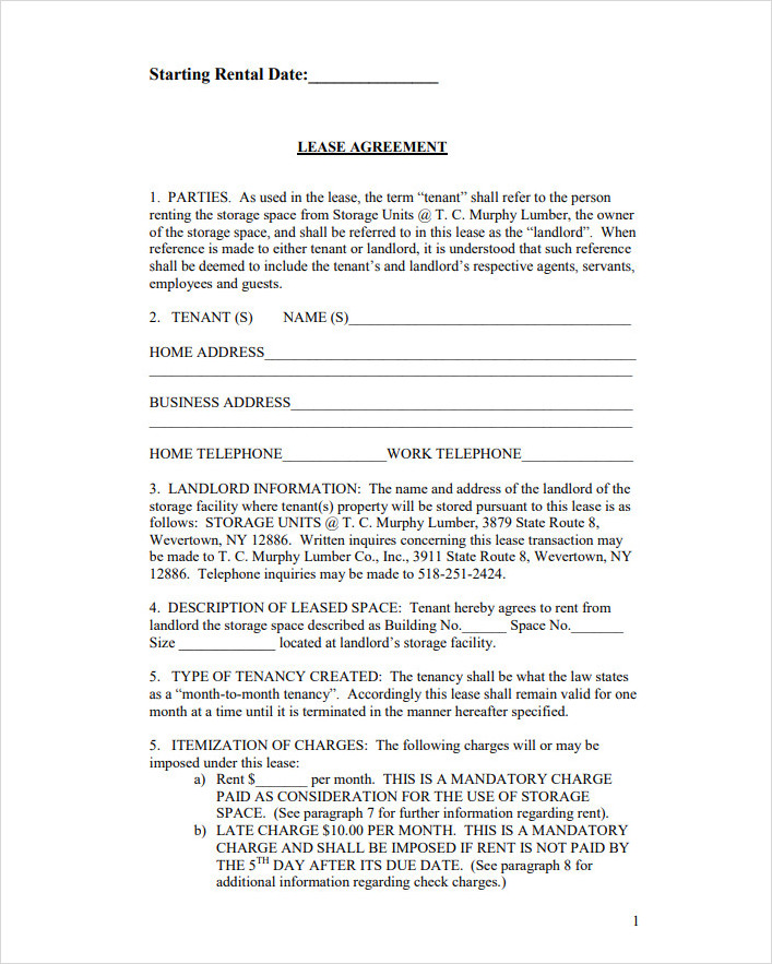 Storage Lease Agreement Template Storage Lease Agreement Template