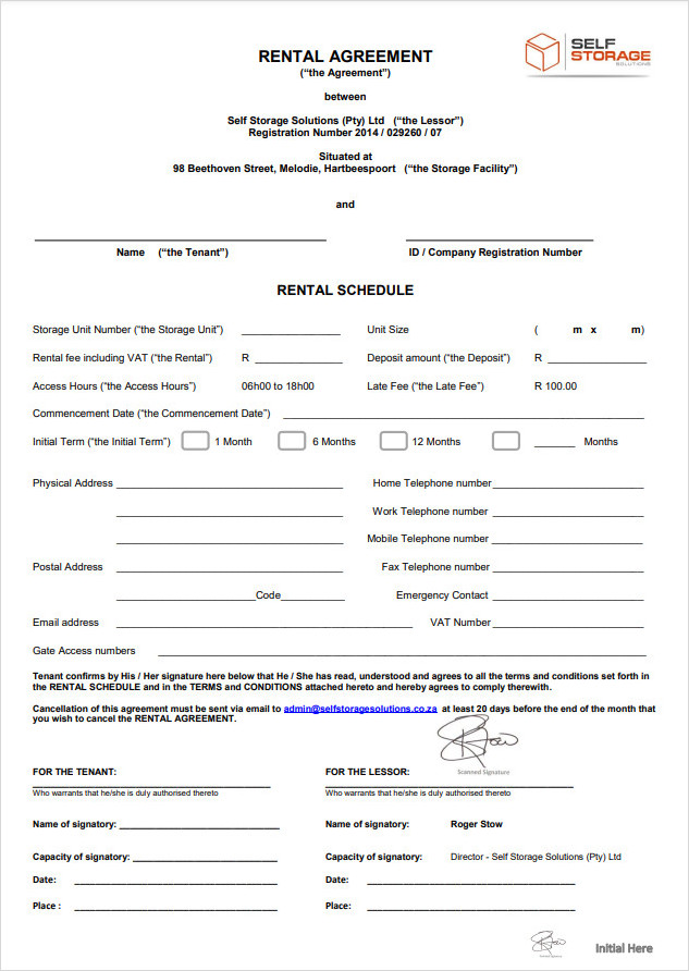 Storage Rental Agreement Template Storage Rental Agreement Template
