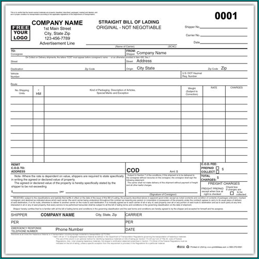 Straight Bill Of Lading Short Form Sample