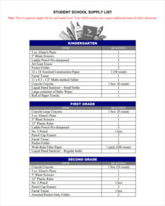 Student School Supply List Template