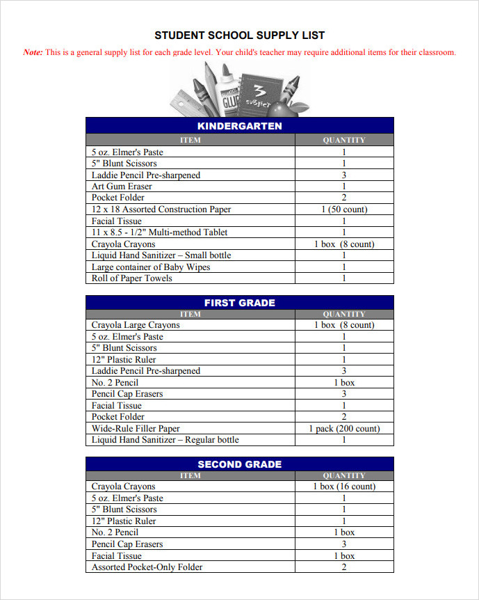 Student School Supply List Template Student School Supply List Template