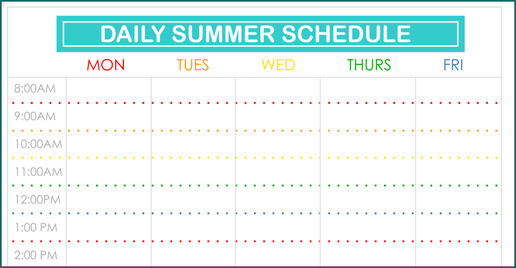 Summer Daily Schedule Template