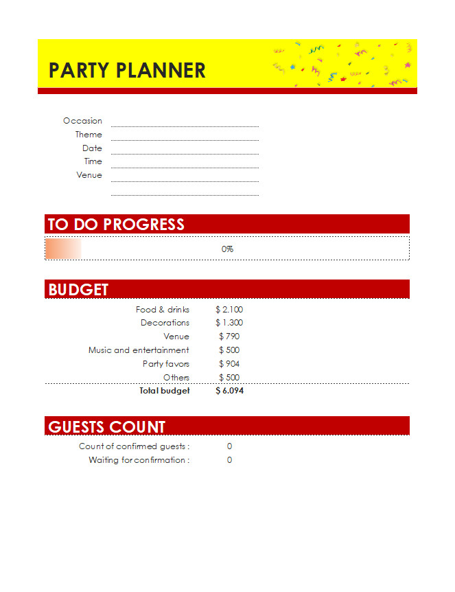 Summer Party Budget Worksheet Template Summer Party Budget Worksheet Template