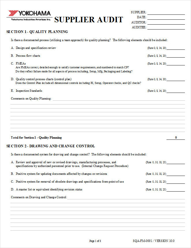 Supplier Vendor Audit Form Sample Supplier Vendor Audit Form Sample