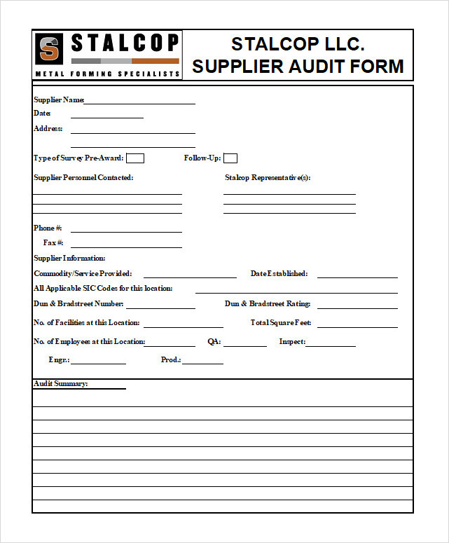 Supplier Vendor Audit Form Template Excel Supplier Vendor Audit Form Template Excel