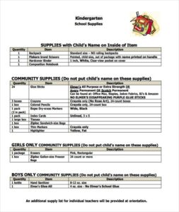Supply Stationery List Inventory Template