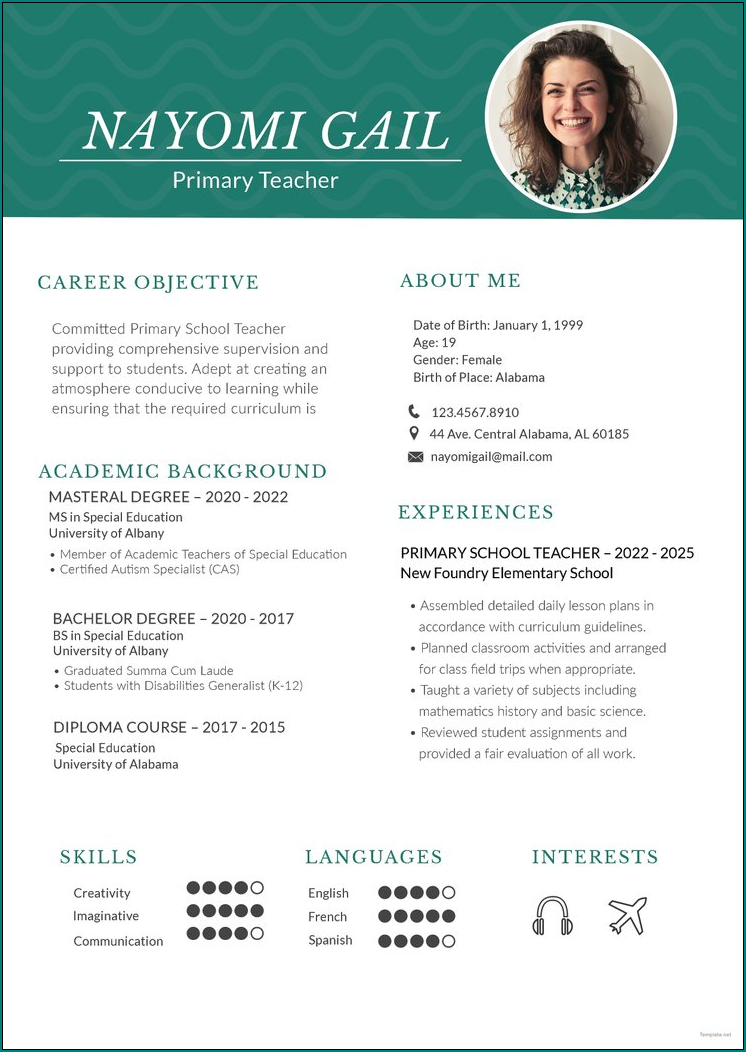 Teacher Resume Template Sample