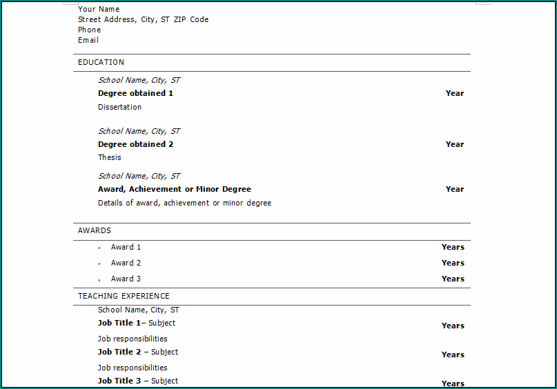 Teacher Resume Template