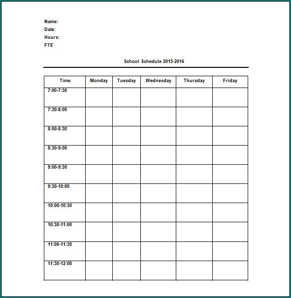 Teaching Schedule Template Sample