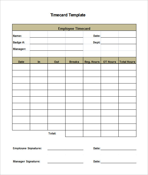 Time Card Template Sample Time Card Template Sample