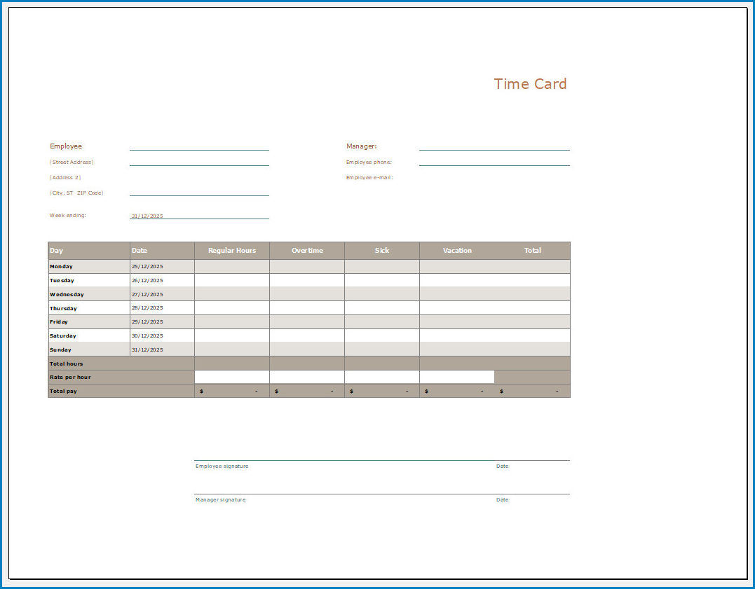 Time Card Template Time Card Template