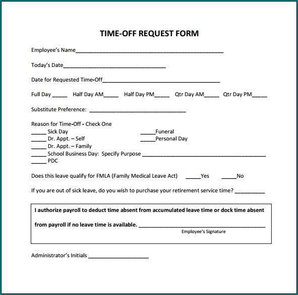Time Off Request Form Example