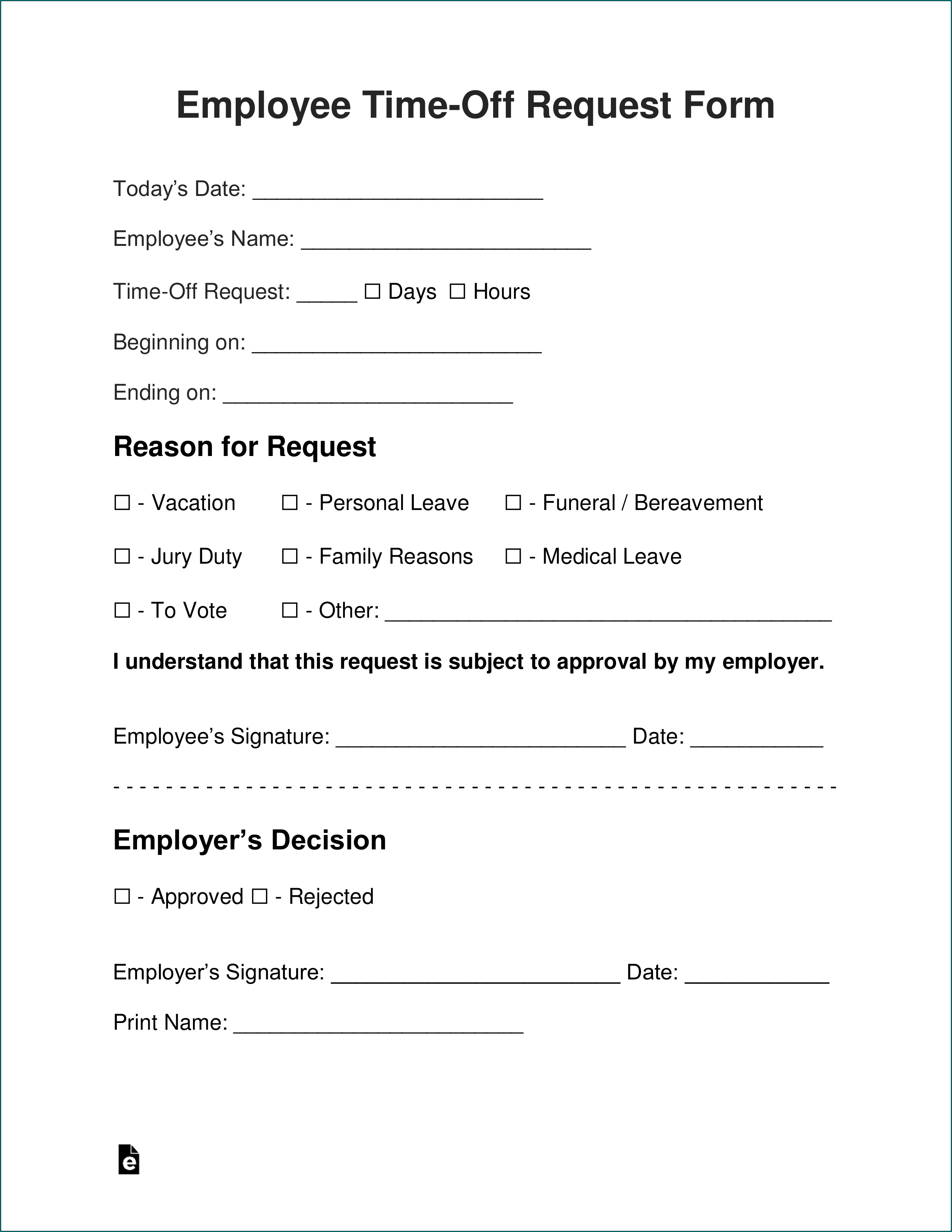 Time Off Request Form Sample