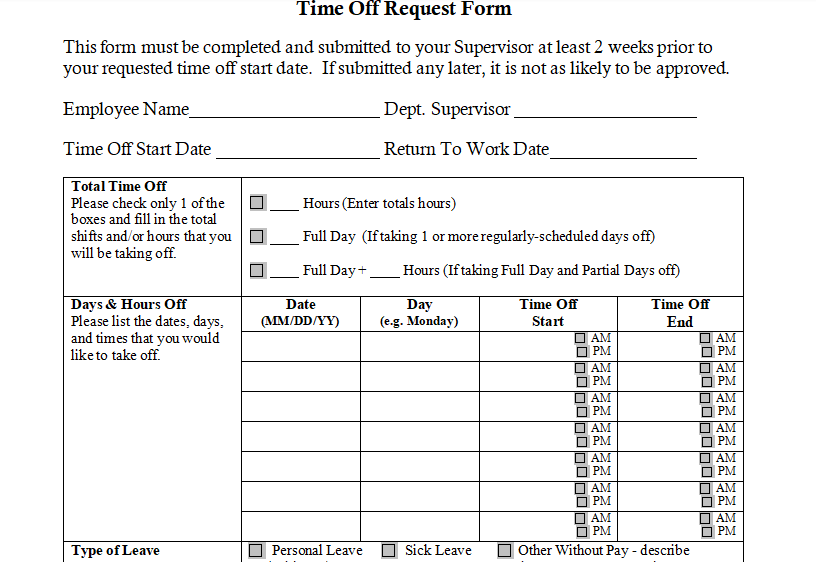 Time Off Request Form