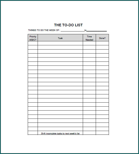 To Do List Template Word Example