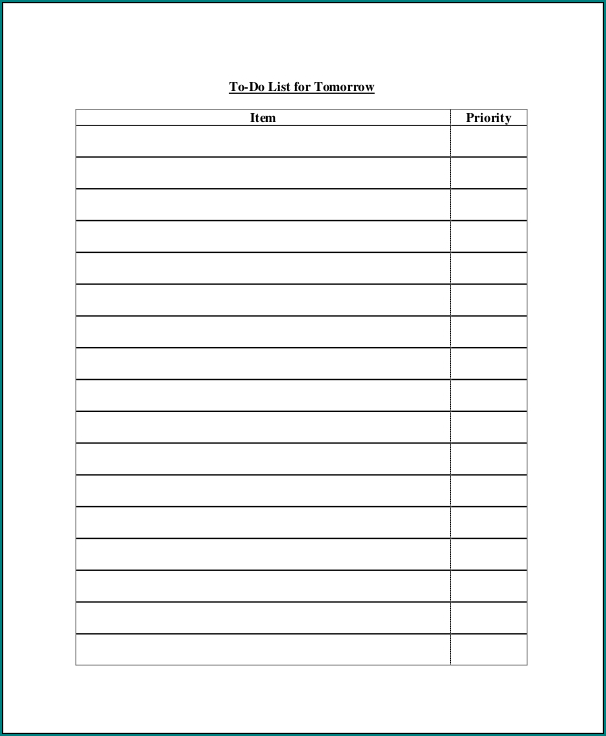 To Do List Template Word Sample