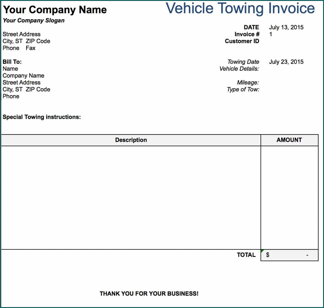 Towing Receipt Template Example