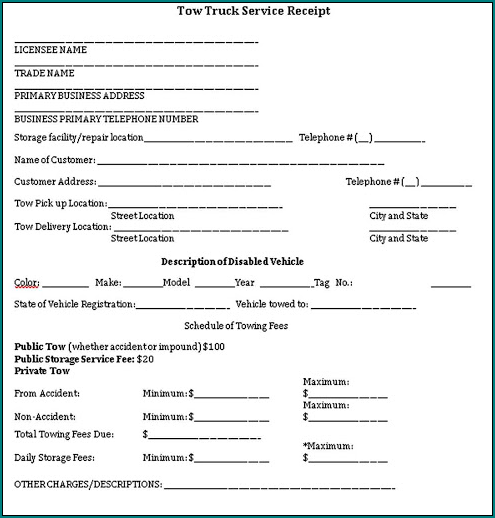 Towing Receipt Template Sample