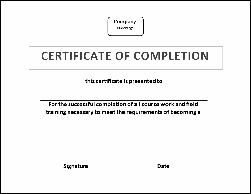 Training Completion Certificate Template Example
