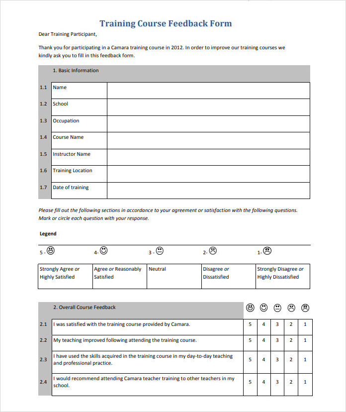 Training Course Feedback Form Training Course Feedback Form