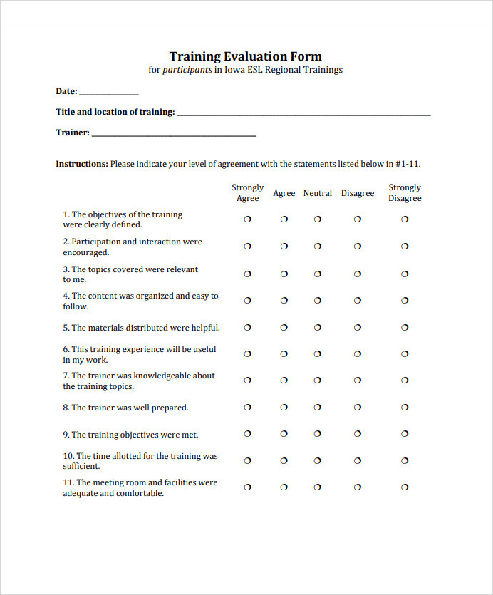Training Evaluation Form Training Evaluation Form