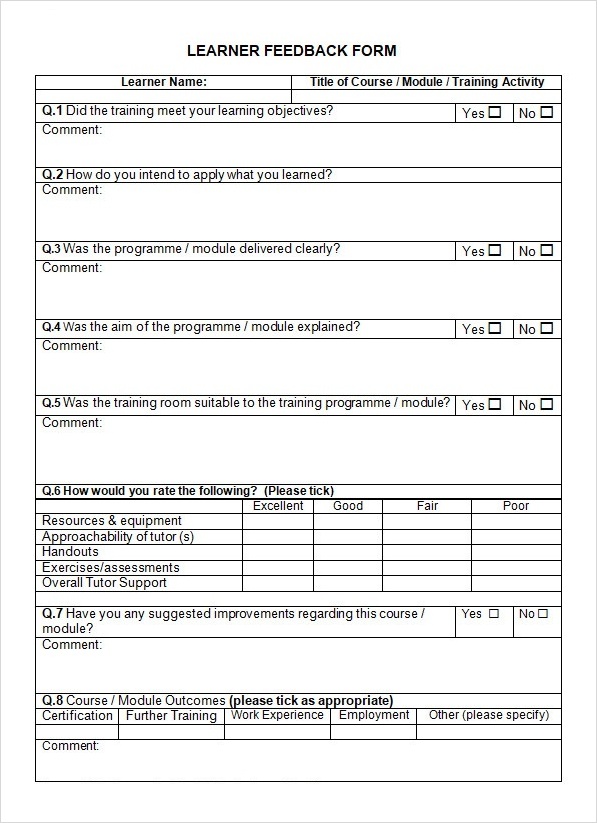 Training Feedback Form in Word Training Feedback Form in Word