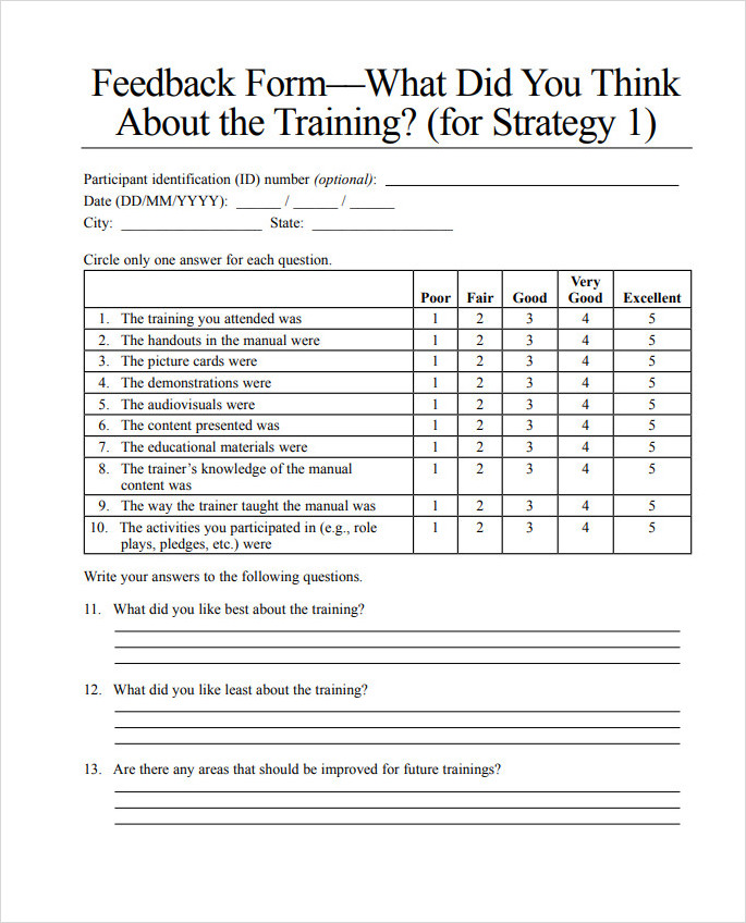 Training Feedback Form Training Feedback Form