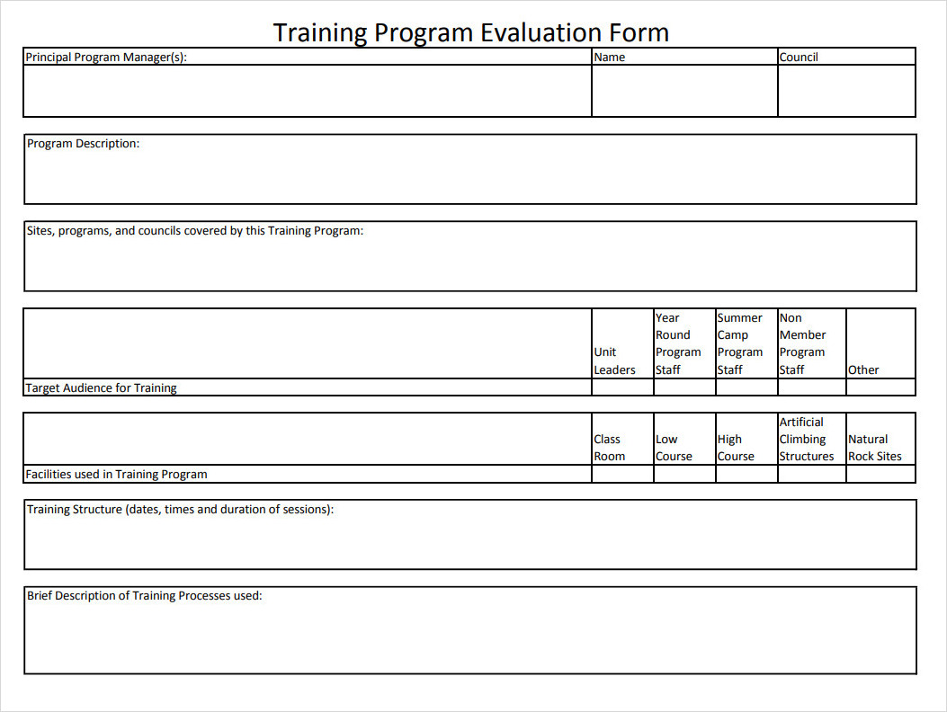 Training Program Evaluation Form Training Program Evaluation Form