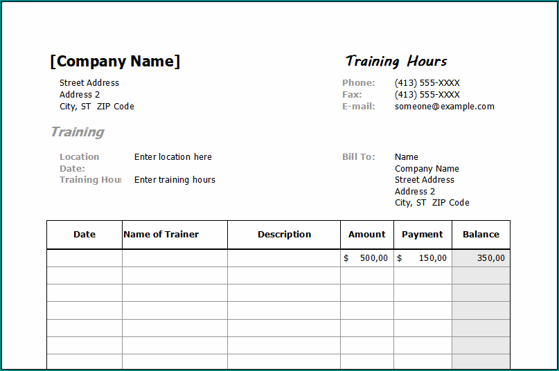 Training Receipt Template