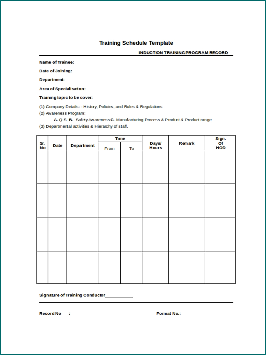Training Schedule Template Sample