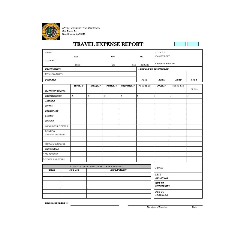 Travel Expense Report Template Travel Expense Report Template