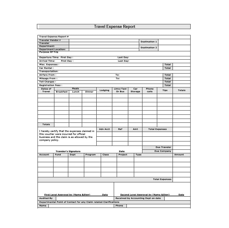 Travel Expense Report Template Travel Expense Report Template