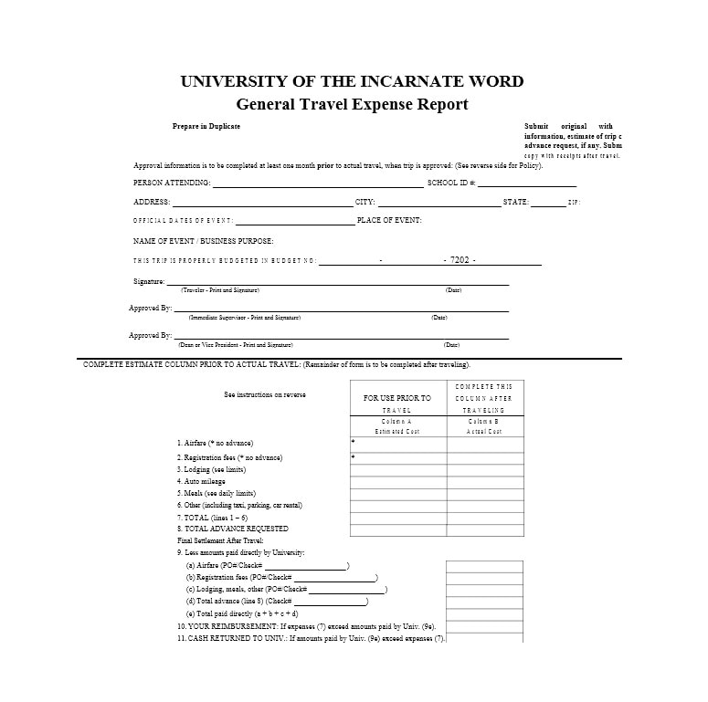 Travel Expense Report Template Travel Expense Report Template