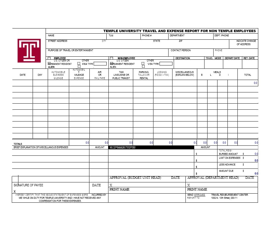 Travel Expense Report Template Travel Expense Report Template