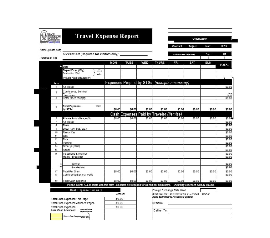 Travel Expense Report Template Travel Expense Report Template
