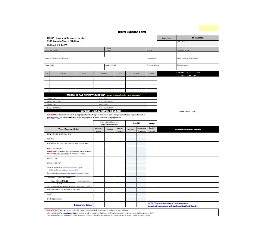 Travel Expense Report Template Travel Expense Report Template