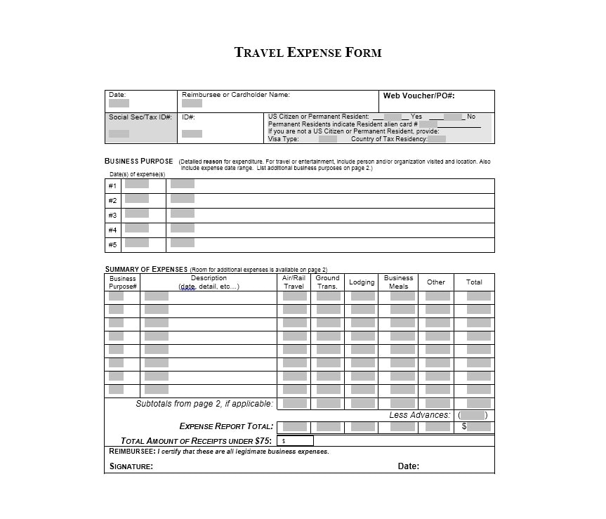 Travel Expense Report Template Travel Expense Report Template