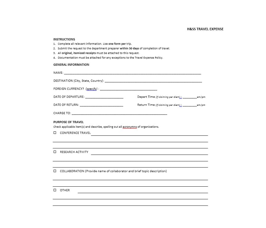 Travel Expense Report Template Travel Expense Report Template