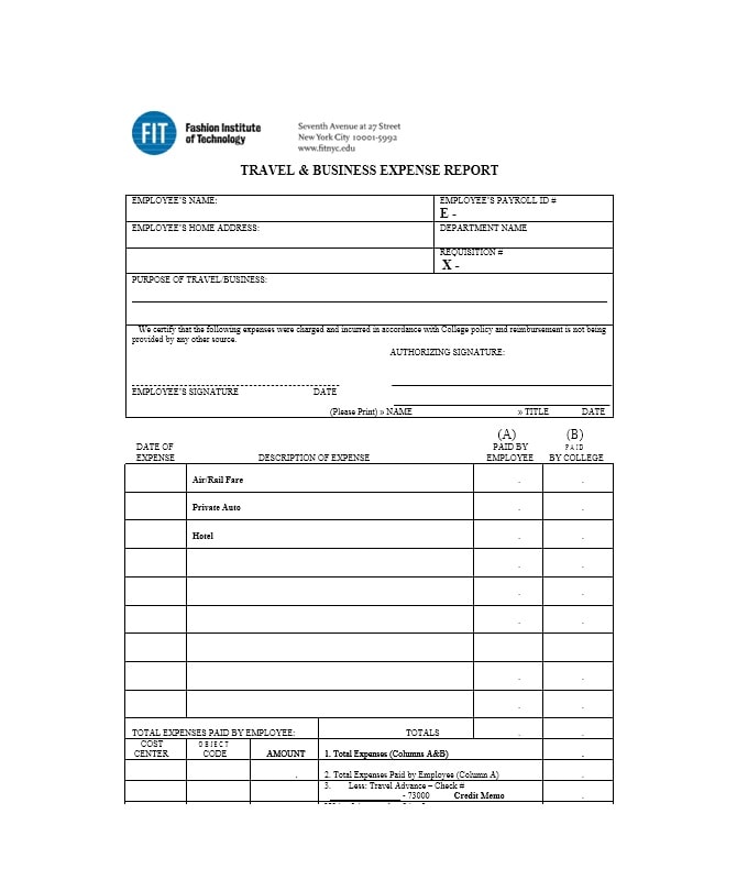 Travel Expense Report Template Travel Expense Report Template
