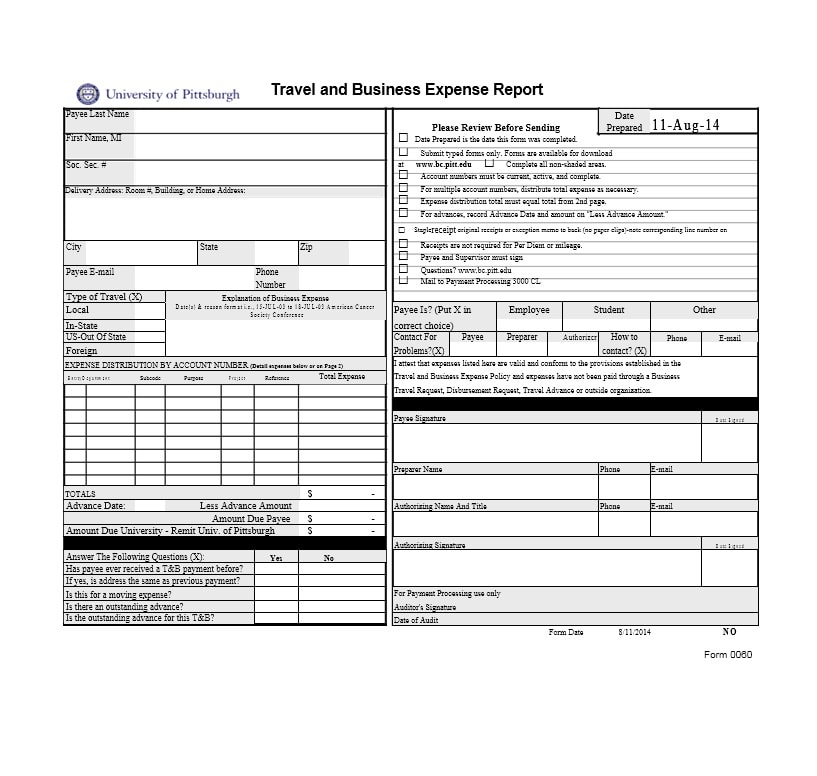 Travel Expense Report Template Travel Expense Report Template