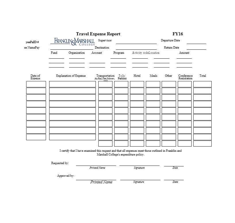 Travel Expense Report Template Travel Expense Report Template