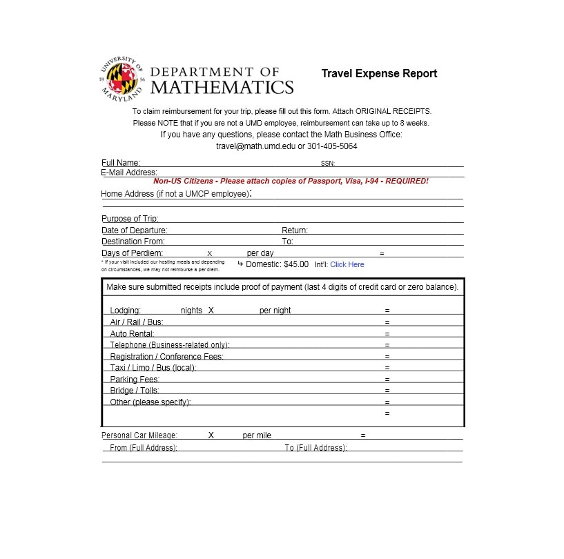 Travel Expense Report Template Travel Expense Report Template