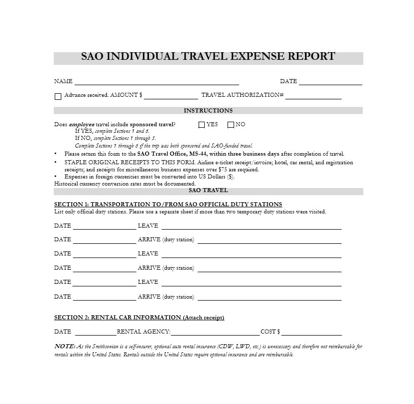 Travel Expense Report Template Travel Expense Report Template