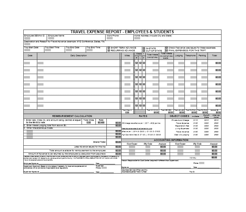 Travel Expense Report Template Travel Expense Report Template